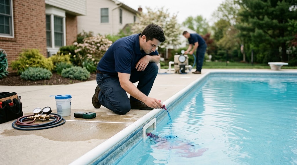 Pool plumbing pressure testing and acoustic line testing in Winslow