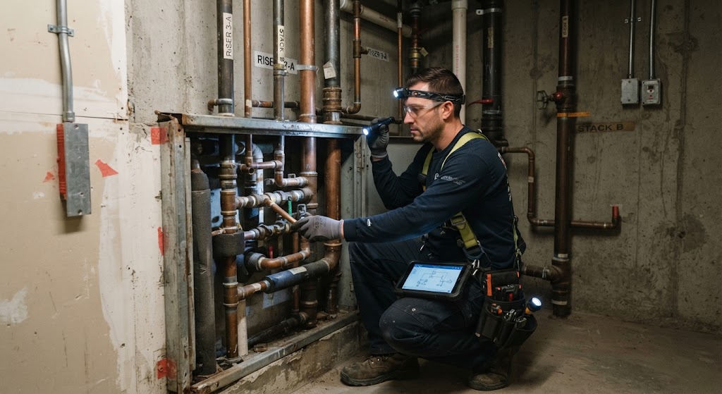 Electronic leak detection equipment inspecting water line in Winslow