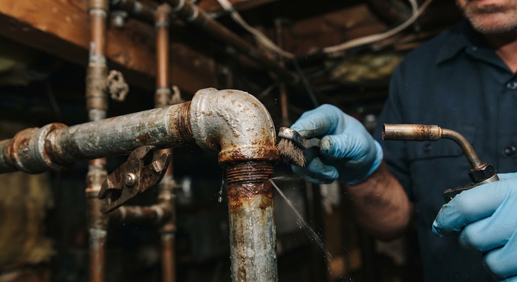 Acoustic and thermal detection equipment isolating residential pipe leak in Winslow